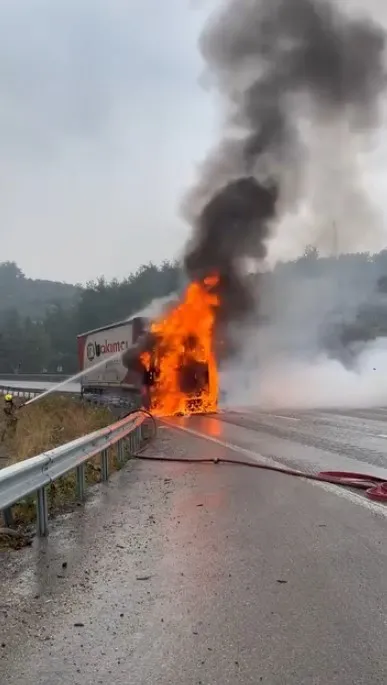 Seyir halindeki tır alev topuna döndü