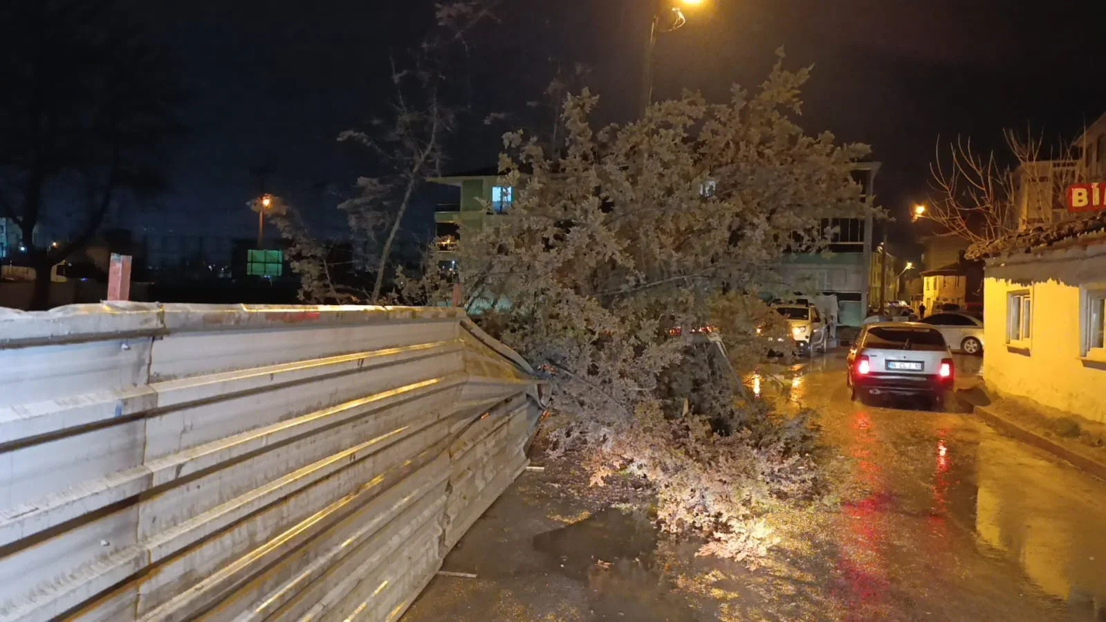 İnegöl’de inşaat alanındaki ağaç yola devrildi