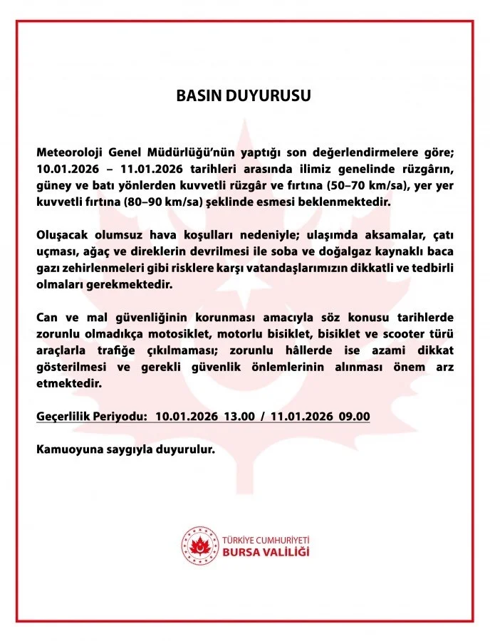Bursa Valiliği’nden peş peşe uyarılar