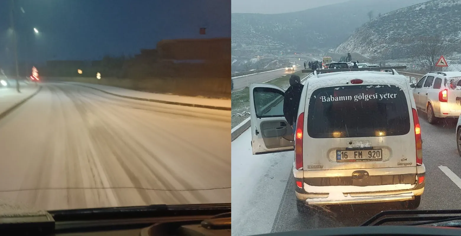 İnegöl’de yollar buz tuttu, araçlar ilerleyemedi