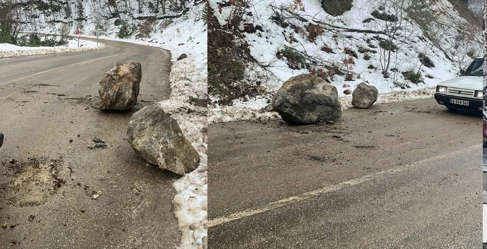 İnegöl'de heyelan! Yol kısmen trafiğe kapandı