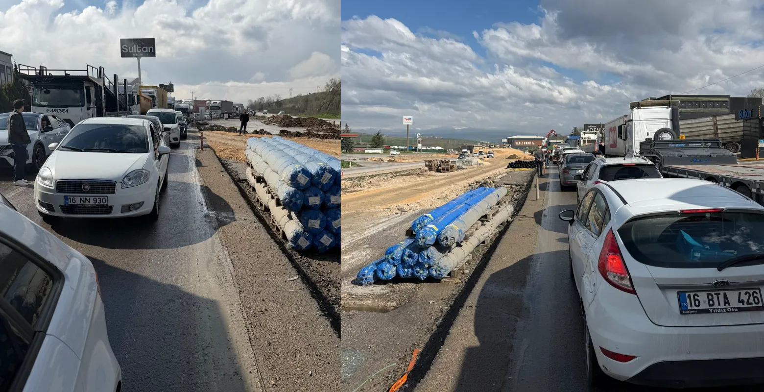 Bursa Ankara Karayolu’nda tır devrildi trafik kilitlendi