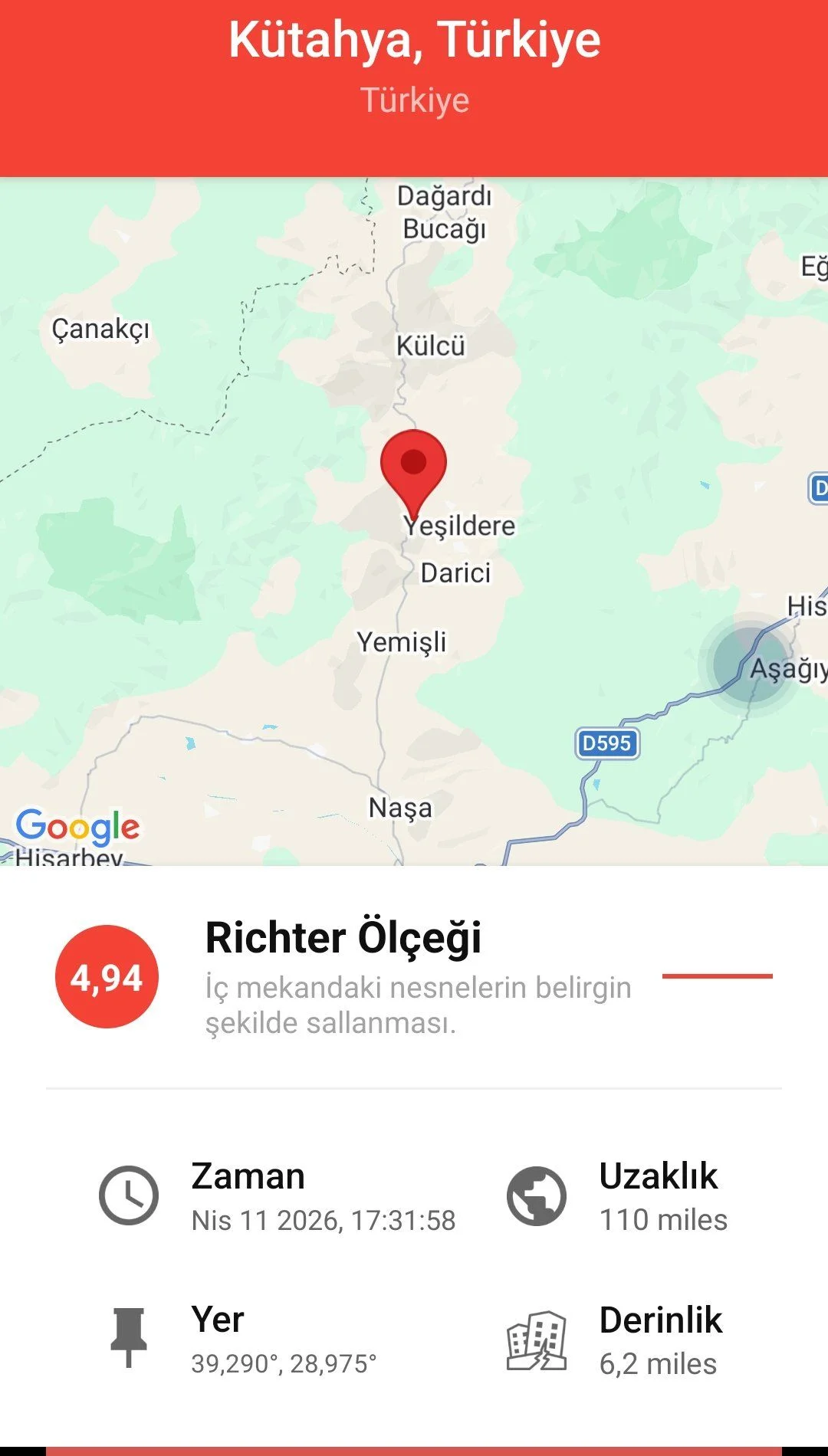 Kütahya Simav’da 4,8 büyüklüğünde deprem İnegöl’de hissedildi