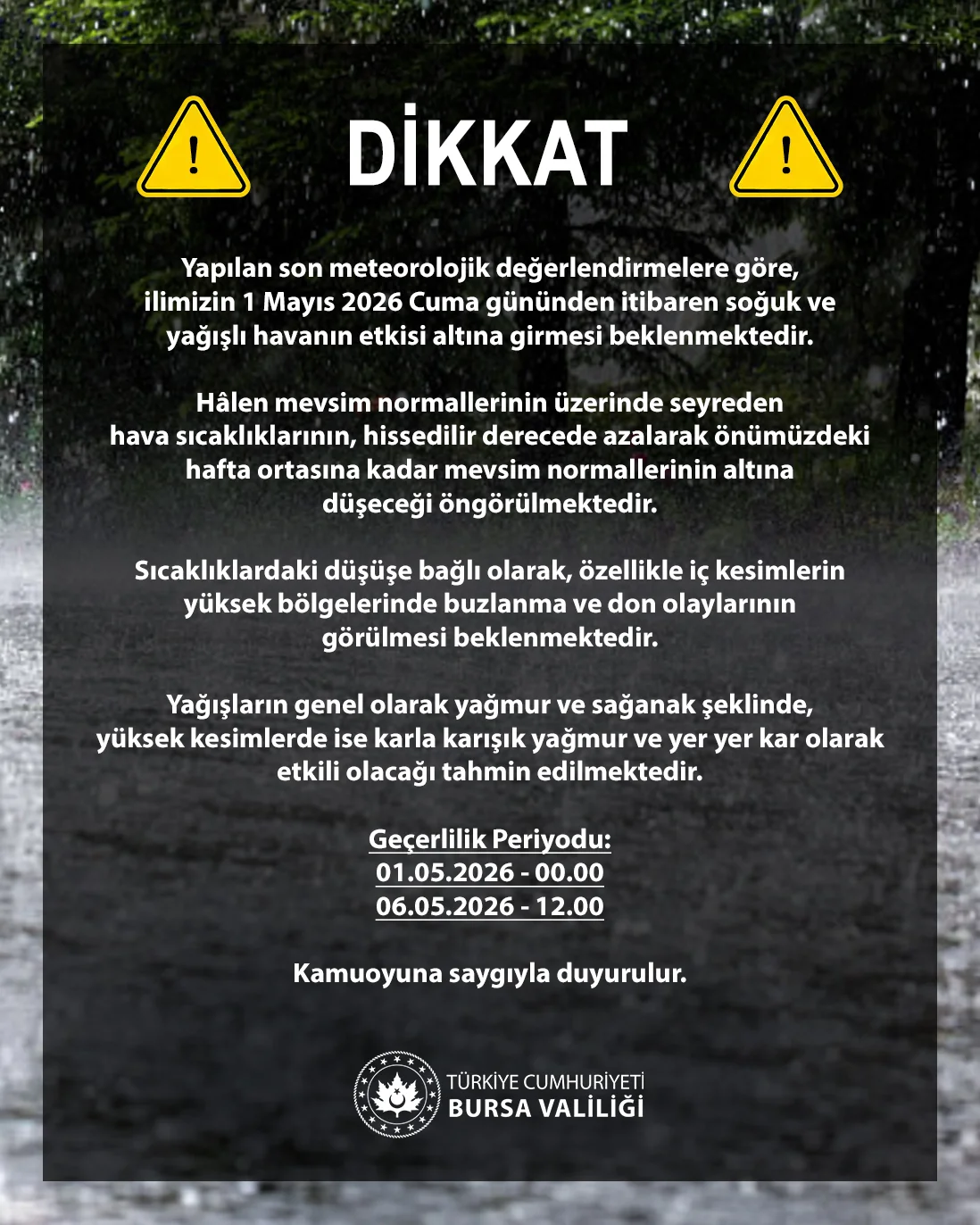 İnegöl için kritik 5 gün! Valilik uyardı