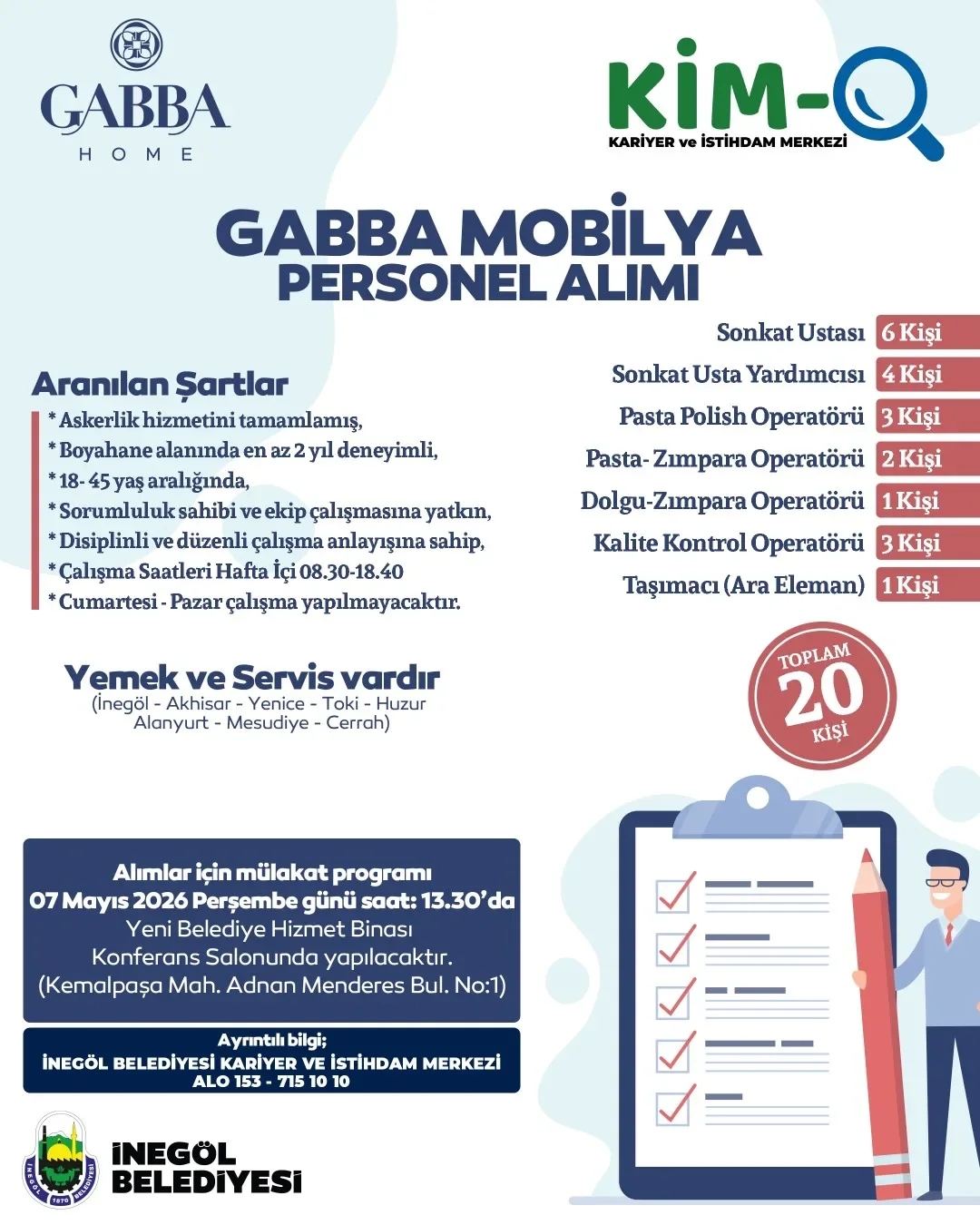 İnegöl'de 20 kişiye iş fırsatı
