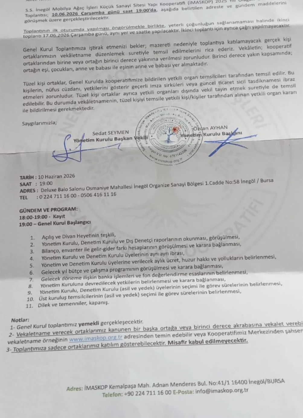 İMASKOOP’ta Başkan Seçim Yok Dedi Üye Seçim İstedi İMASKOOP’ta Başkan Seçim Yok Dedi Üye Seçim İstedi