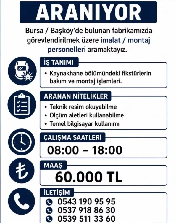 Fabrika personel arıyor! Maaş 60 bin TL Fabrika personel arıyor! Maaş 60 bin TL