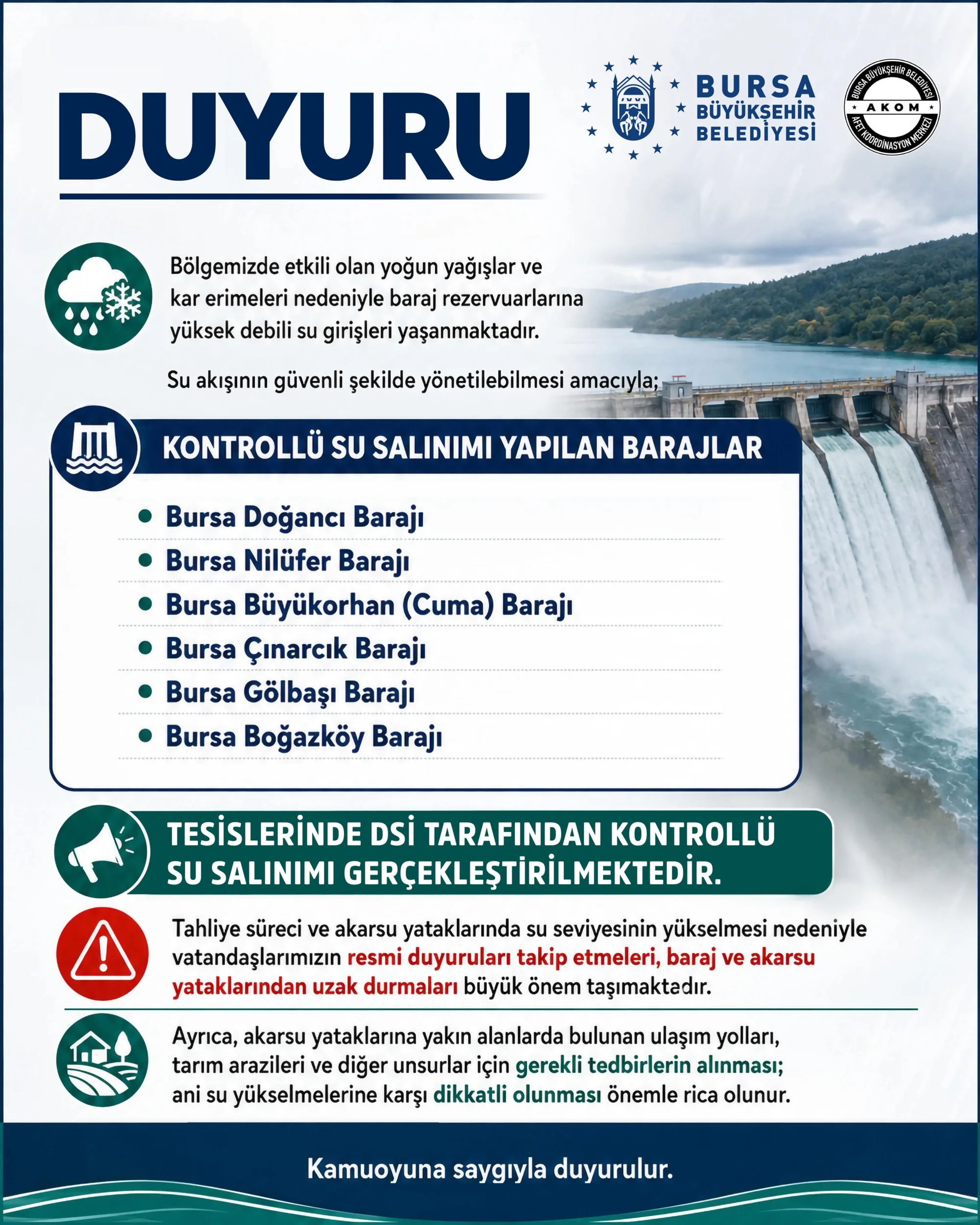 Bursa Büyükşehir Belediyesi Uyardı! Dere Yataklarından Uzak Durun