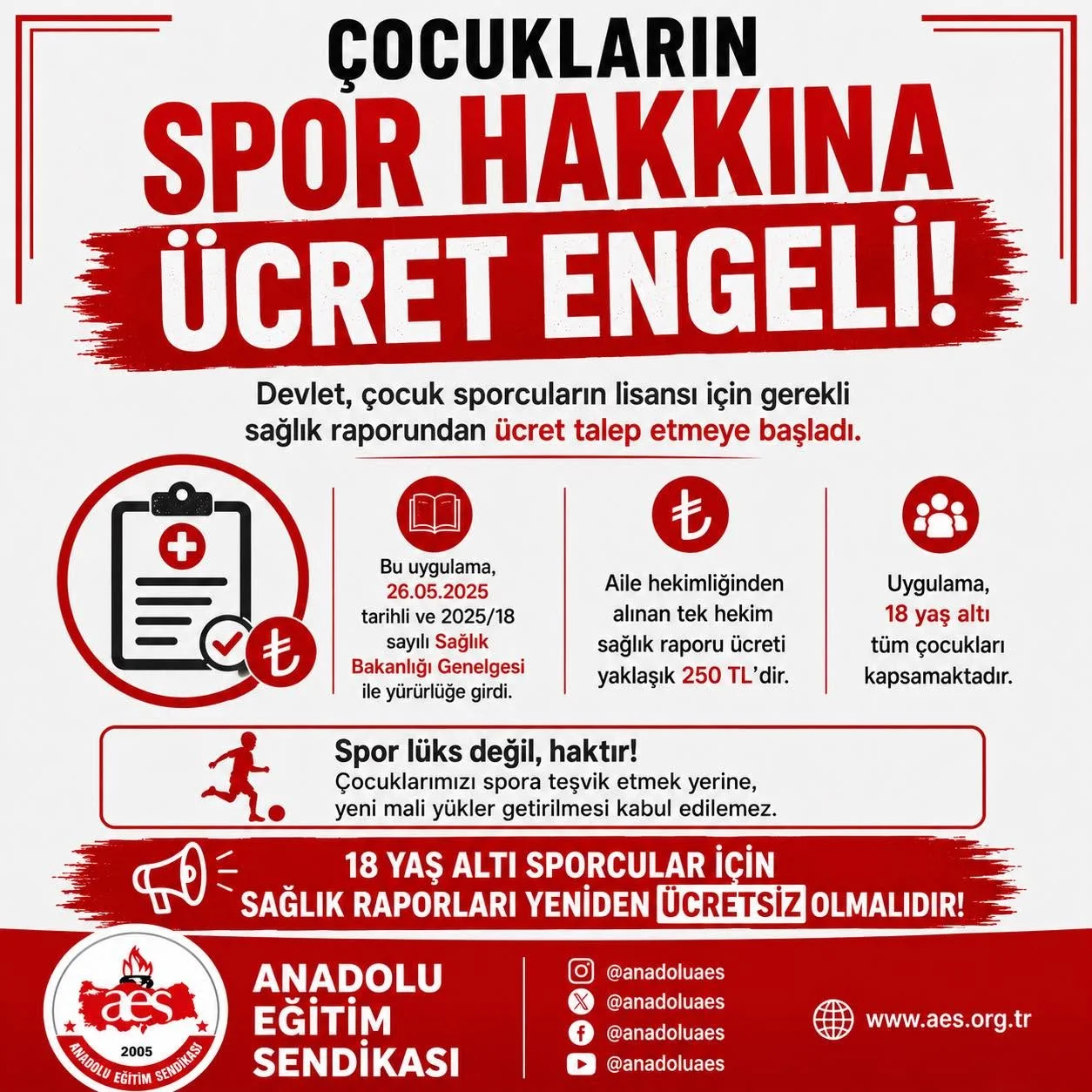 Sporcu Sağlık Raporu Ücretine Sendikadan Tepki Sporcu Sağlık Raporu Ücretine Sendikadan Tepki