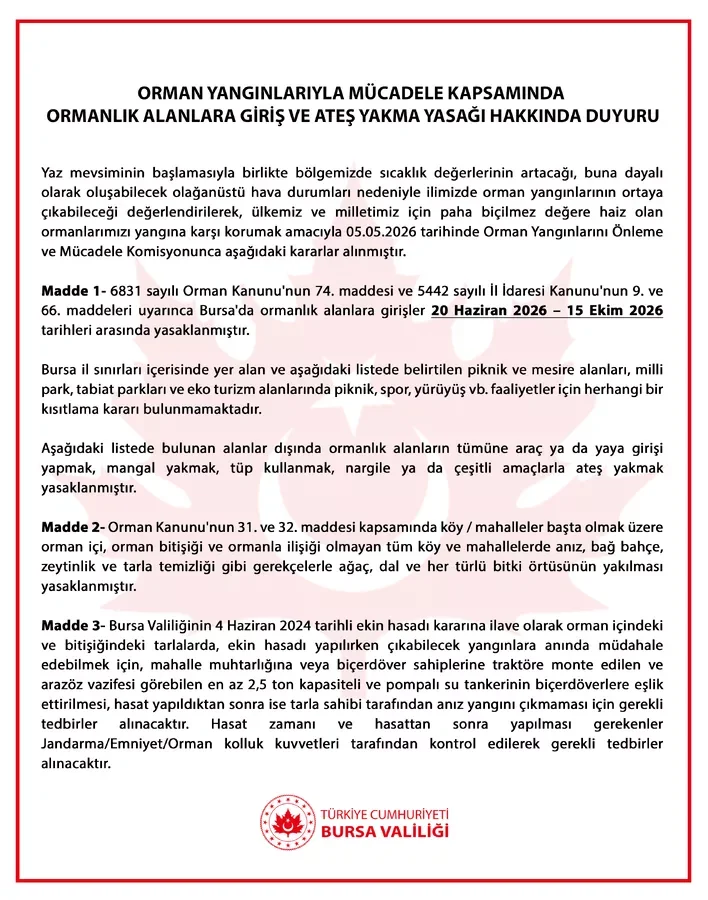 Bursa Valiliği Duyurdu! İnegöl'de piknik yapılabilecek bölgeler belli oldu