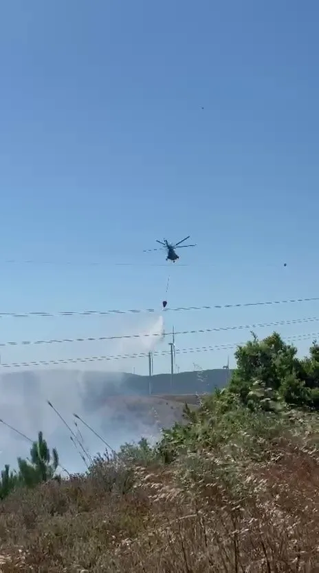 Karacabey’de engebeli arazide yangın