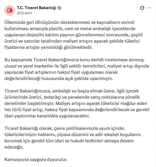 Bakanlık düğmeye bastı! Su ve içecek sektörüne ceza yağacak Bakanlık düğmeye bastı! Su ve içecek sektörüne ceza yağacak