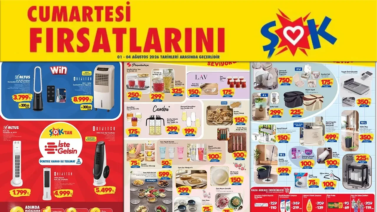 ŞOK 1 Ağustos 2026 aktüel kataloğunda temizlik ve züccaciye indirimi