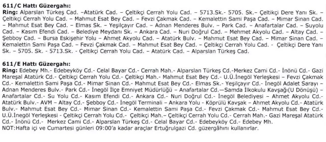 İnegöl'de otobüs kullananlar dikkat! 2 hatta değişikliğe gidildi