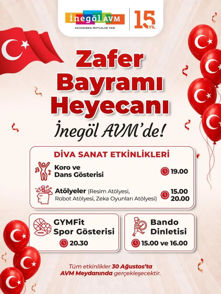 İnegöl AVM’de 30 Ağustos coşkusu gün boyu sürecek İnegöl AVM’de 30 Ağustos coşkusu gün boyu sürecek