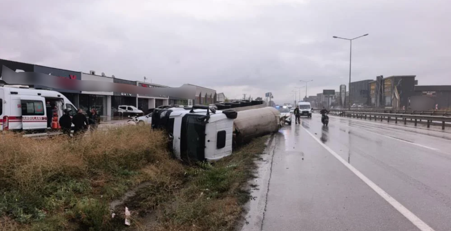İnegöl’de tanker devrildi! Ekipler alarma geçti