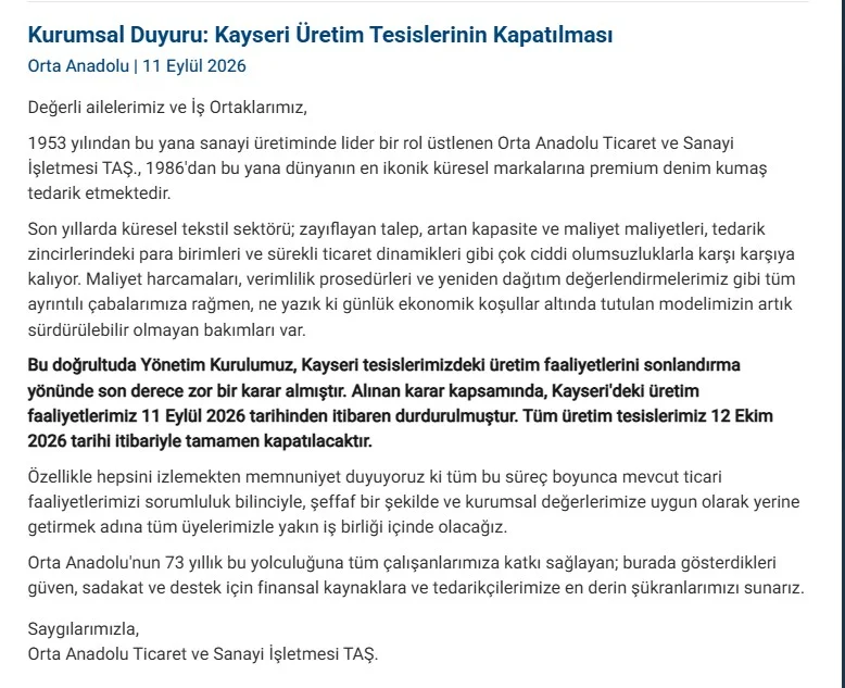 73 yıllık sanayi devi kapılarını kapattı! İşçiler işsiz kaldı 73 yıllık sanayi devi kapılarını kapattı! İşçiler işsiz kaldı