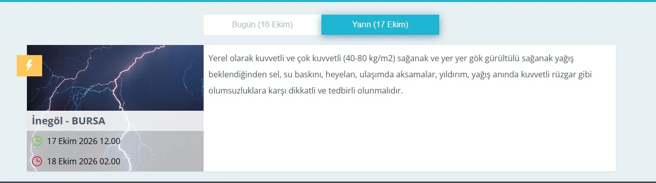 İnegöl İçin Saatli Uyarı! Kuvvetli Sağanak Kapıda İnegöl İçin Saatli Uyarı! Kuvvetli Sağanak Kapıda